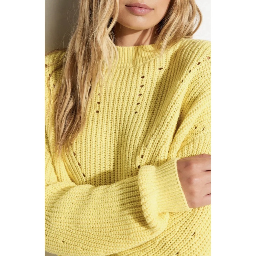 Spiritual Gangster Harper Sweater Yellow Pointelle Cotton Cashmere Blend Size S